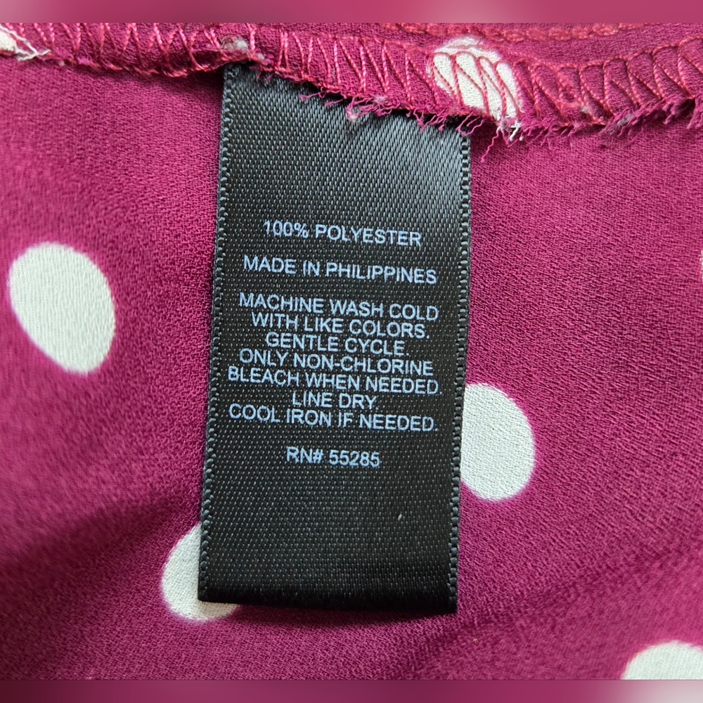 Express Womens Slim Fit Portofino Burgundy Polka Dot Long Sleeve Chiffon‎ Top XS - Picture 9 of 10